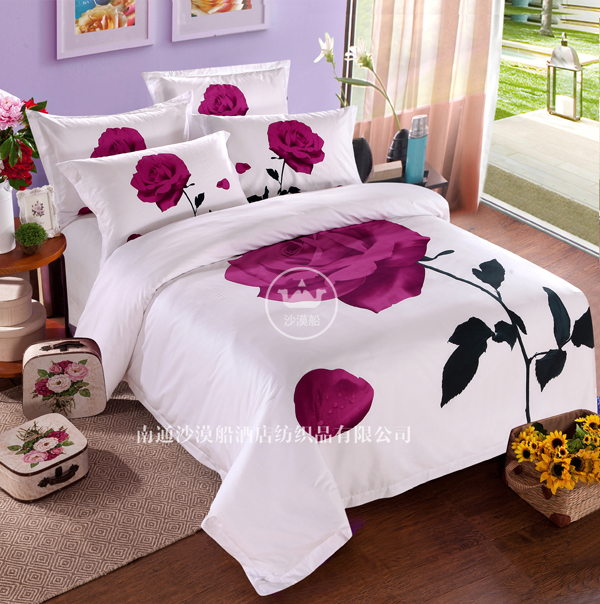 Hotel Bedding Purple Rose Hotel Linen Bedding A version Jet Unique Positioning Print B Version 80 jet Tribute Satin pic 1